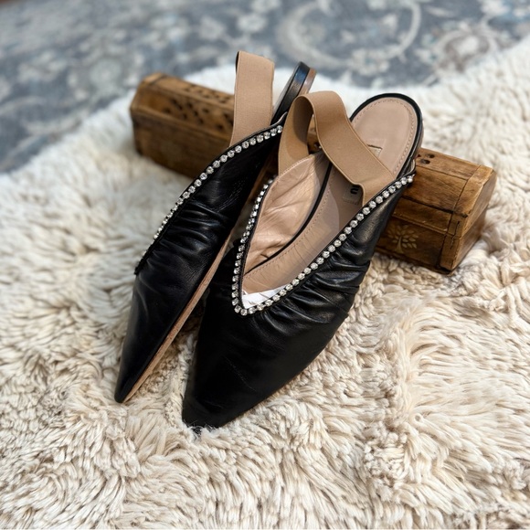 Miu Miu crystal embellished leather slingback ballet flats pointy Authentic 7.5 - Picture 4 of 14